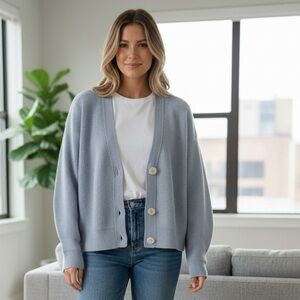 Brand New Pure Wool Light Blue Women's Cardigan Sweater